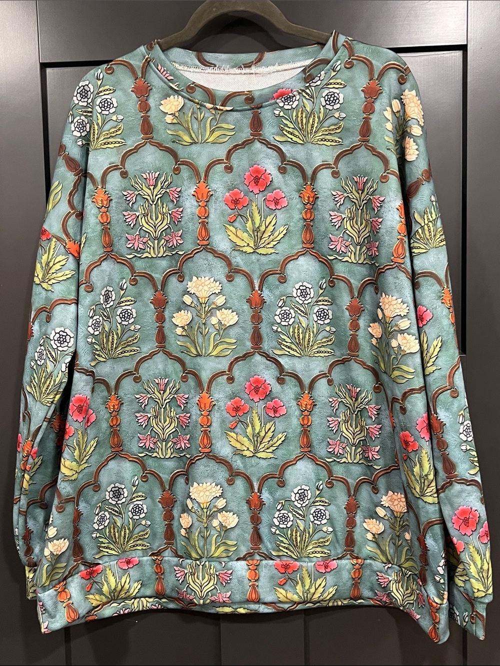 Floral Tile Crewneck Sweater in Teal